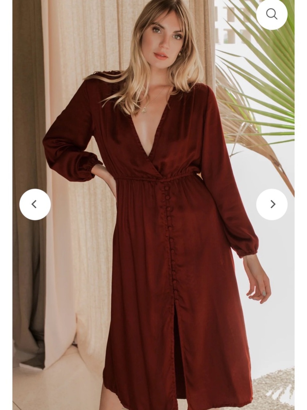 NWT Bali ELF Handmade Maroon Plain Greta Long Sleeve V-Neck Midi Dress 2XL